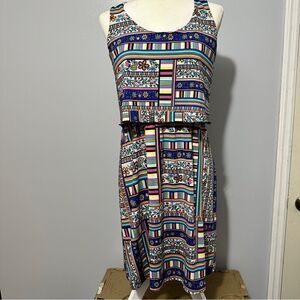 Nina Leonard Sleeveless Stretch Women's Blue Multi Flowers Abstract size S